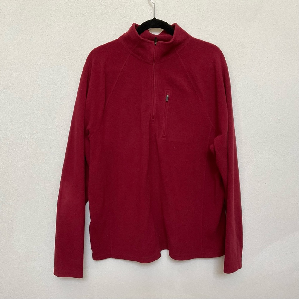 Men's L.L. Bean Red Fitness Fleece Quarter Zip Size Large Winter Fall Layer